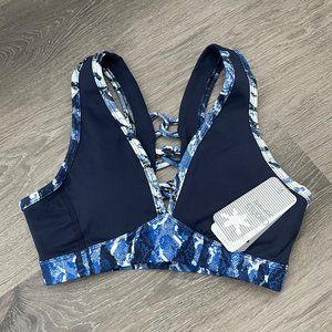 NWT Splendid Blue Snakeskin Printed Sports Bra XS Women's Strappy in Back